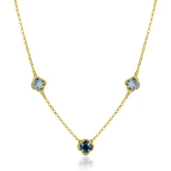 Clearance Zinzi gold plated zilveren schakelketting met twee lichtblauwe klavers en een donkerblauwe klaver 42-45cm ZIC2662B