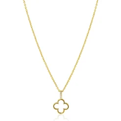 Outlet Zinzi gold plated zilveren ketting 42-45cm met open klaver hanger ZIC2743