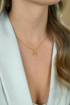 Outlet Zinzi gold plated zilveren ketting 42-45cm met open klaver hanger ZIC2743