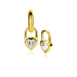 Outlet Zinzi gold plated zilveren oorbedels hart met witte zirconia 12mm ZICH2306 (zonder oorringen)