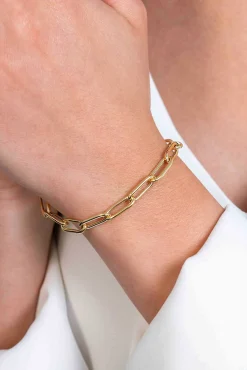 Clearance Zinzi gold plated zilveren armband met 5,5mm brede paperclip schakel 19cm ZIA2286G
