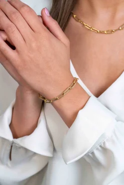 Clearance Zinzi gold plated zilveren armband met 5,5mm brede paperclip schakel 19cm ZIA2286G