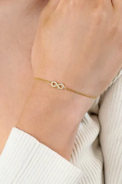 New Zinzi gold plated zilveren armband met Infinity teken, vol bezet met witte zirconia's 17-19cm ZIA2597Y