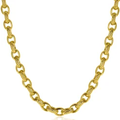 New Zinzi gold plated zilveren brede schakelketting (6mm breed) met luxe jasseron schakels in glad en bewerkt 45cm ZIC2638