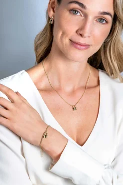 Outlet Zinzi gold plated zilveren gourmet armband met trendy slotje als bedeltje 16,5-19,5cm ZIA2354G