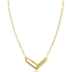 Clearance Zinzi gold plated zilveren schakel ketting 45cm met 2 grote ovale schakels, bezet met witte zirconia ZIC2371Y