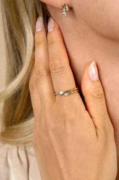New Zinzi gold plated zilveren multi-look ring (4mm breed) met een peervormige en ovale witte zirkonia ZIR2689Y