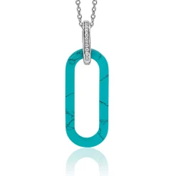 Sale Zinzi grote ovale hanger 38mm in trendy turquoise en luxe zilveren hangoog ZIH2456T (zonder collier)