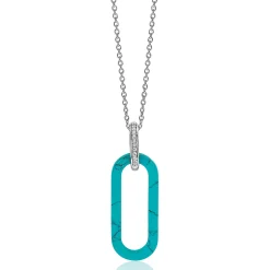 Sale Zinzi grote ovale hanger 38mm in trendy turquoise en luxe zilveren hangoog ZIH2456T (zonder collier)