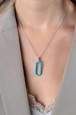 Sale Zinzi grote ovale hanger 38mm in trendy turquoise en luxe zilveren hangoog ZIH2456T (zonder collier)