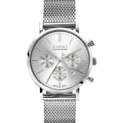 Discount Zinzi horloge CHRONOGRAPH 34mm zilverkleurige wijzerplaat met datum en chronometers, stalen kast, stalen mesh band 18mm ZIW1502