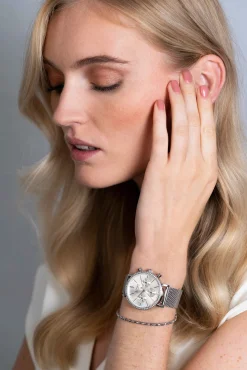 Best Zinzi horloge CHRONOGRAPH 36mm stopwatch zilverkleurige wijzerplaat, stalen kast met crystals, stalen mesh band 18mm ZIW1602