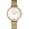 Best Zinzi horloge GRACE 34mm wit parelmoer wijzerplaat, rondom bezet met witte crystals, goudkleurige stalen kast en band ziw1334