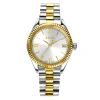 Outlet Zinzi Iconic horloge 30mm met datum, goudgekleurde gekartelde rand, zilverkleurige wijzerplaat en stalen bicolor schakelband ZIW2233