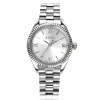 New Zinzi Iconic horloge 30mm met datum, gekartelde rand, zilverkleurige wijzerplaat en stalen schakelband ZIW2202