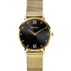 Online Zinzi Lady Crystal horloge zwarte wijzerplaat, geelgoudkleurige kast en stalen mesh band, witte crystals bij uuraanduiding, 28mm ZIW643M