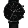 Online Zinzi Man watch Traveller black zwarte wijzerplaat matzwarte stalen kast zwarte leren band 39mm dual time ZIW750