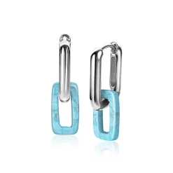 Hot Zinzi oorbedels rechthoek 16mm turquoise howliet ZICH2228 (zonder oorringen)
