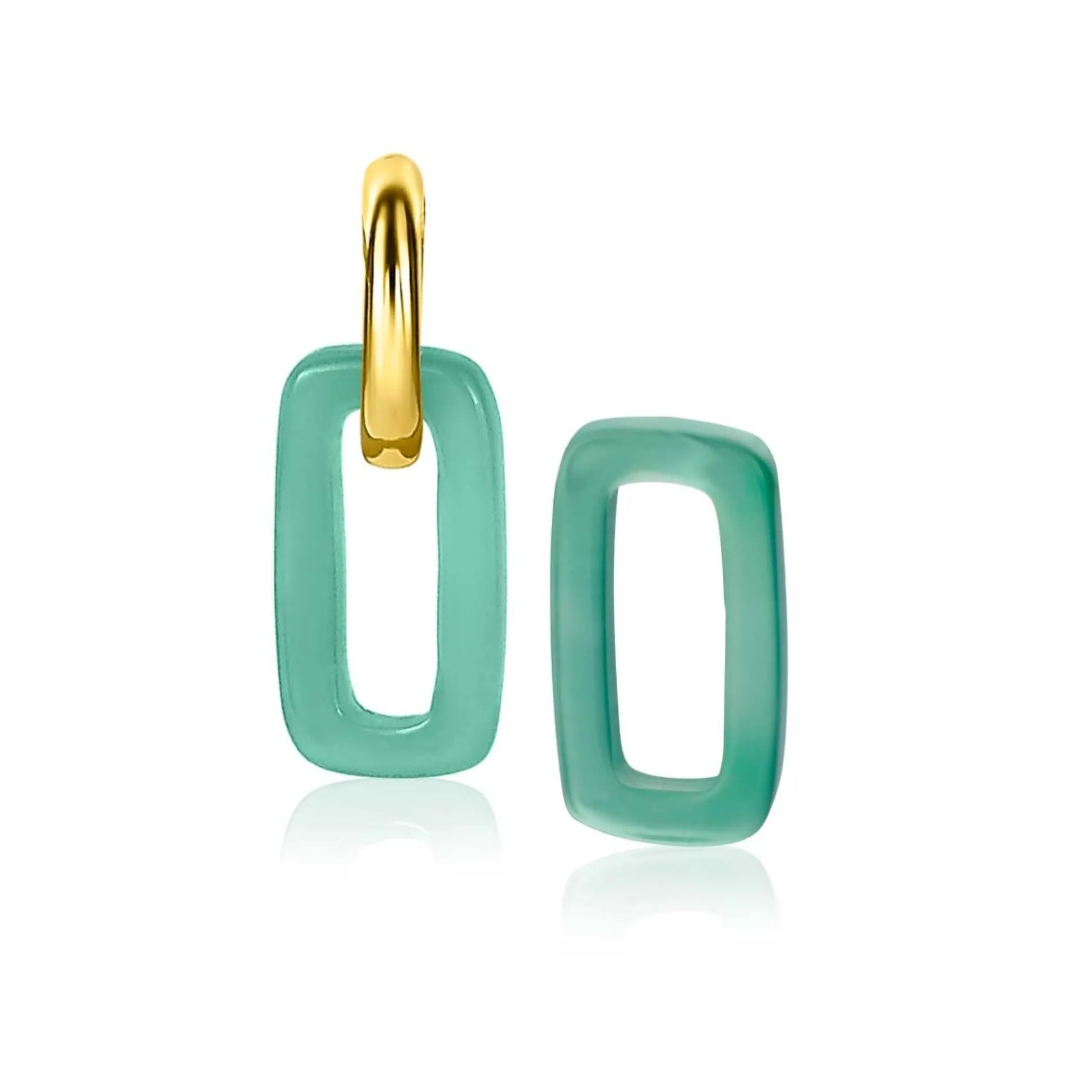 New Zinzi oorbedels rechthoek 16mm groen agaat ZICH2226 (zonder oorringen)