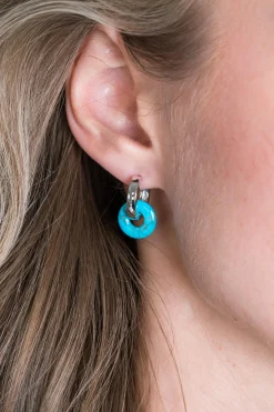 Online Zinzi oorbedels rond 12mm met turquoise howliet edelsteen ZICH2274T (zonder oorringen)
