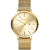 Outlet Zinzi Retro horloge goudkleurige wijzerplaat en goudkleurige stalen kast en stalen mesh band 38mm extra dun ZIW410M