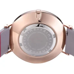 Discount Zinzi Retro horloge grijs-wit gestreepte wijzerplaat roségoudkleurige kast leren mesh band lichtgrijs 38mm extra dun ZIW420LG