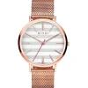 Best Zinzi Retro horloge grijs-wit gestreepte wijzerplaat roségoudkleurige kast stalen mesh band roségoudkleurig 38mm extra dun ZIW420M