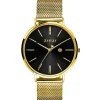 Online Zinzi Retro horloge 38mm zwarte wijzerplaat en geelgoudkleurige stalen kast stalen mesh band geelgoudkleurig extra dun ZIW443M