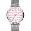 Online Zinzi Retro horloge roze-wit gestreepte wijzerplaat zilvergekleurde kast stalen mesh band 38mm extra dun ZIW419M