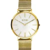 Online Zinzi Retro horloge witte parelmoer wijzerplaat en geelgoudkleurige stalen kast stalen mesh band geelgoudkleurig 38mm extra dun ZIW448M