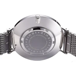 Discount Zinzi Retro horloge zilvergekleurde wijzerplaat en kast stalen mesh band 38mm extra dun ZIW402M
