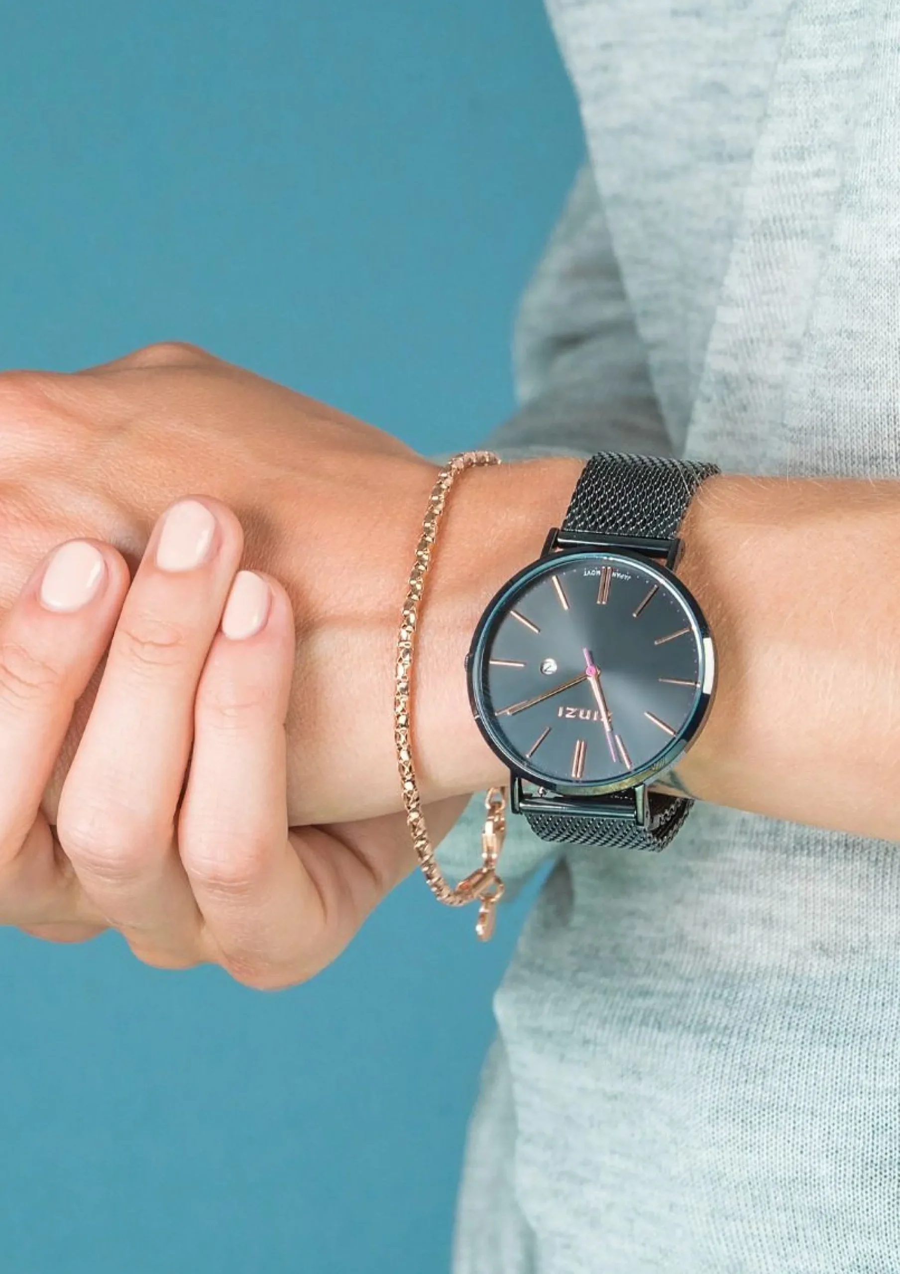 New Zinzi Retro horloge zwarte wijzerplaat en zwarte stalen kast zwarte stalen mesh band 38mm extra dun ZIW409M