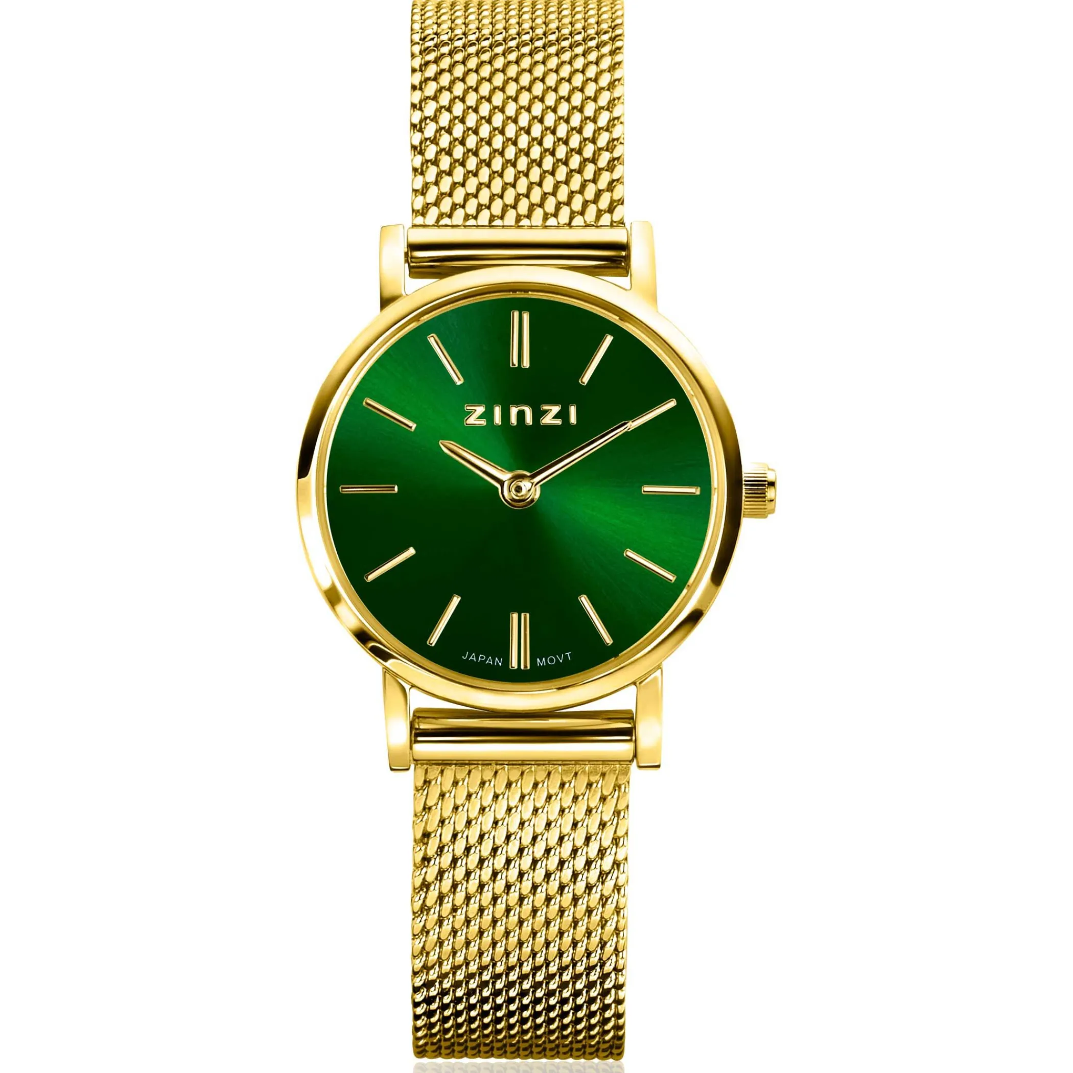 Best Zinzi Retro Mini horloge groene wijzerplaat, geelgoudkleurige kast en stalen mesh band, 24mm extra dun ZIW1835