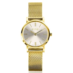 Best Zinzi Retro Mini horloge zilvergekleurde wijzerplaat, geelgoudkleurige kast en stalen mesh band, 24mm extra dun ZIW1833