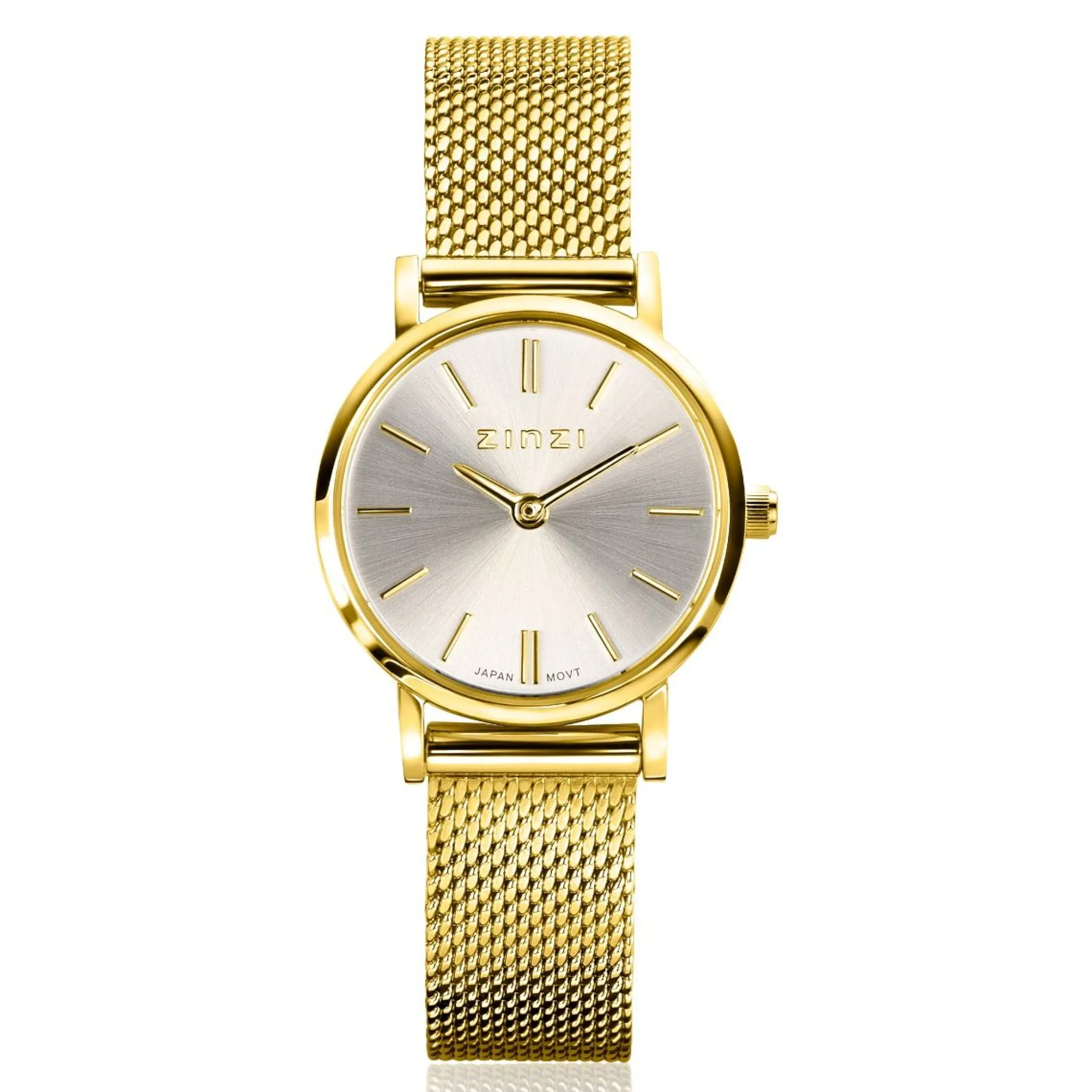 Best Zinzi Retro Mini horloge zilvergekleurde wijzerplaat, geelgoudkleurige kast en stalen mesh band, 24mm extra dun ZIW1833