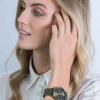 Hot Zinzi Roman horloge olijfgroene wijzerplaat en kast met goudkleurige wijzers olijfgroene stalen mesh band 34mm ZIW544M