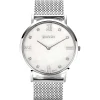 Sale Zinzi Roman horloge witte parelmoer wijzerplaat, witte zirconia's bij uuraanduiding, stalen mesh band 34mm extra dun ZIW521M