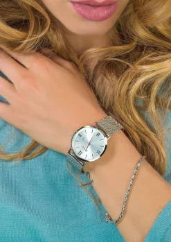 Sale Zinzi Roman horloge zilvergekleurde wijzerplaat en kast stalen mesh band 34mm extra dun ZIW502M