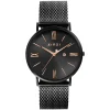 Sale Zinzi Roman horloge zwartgekleurde wijzerplaat en kast met rosé wijzers zwarte stalen mesh band 34mm extra dun ZIW509M