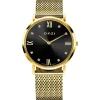 Outlet Zinzi Roman horloge zwarte wijzerplaat, witte zirconia's bij uuraanduiding, goudkleurige stalen mesh band 34mm ZIW543M