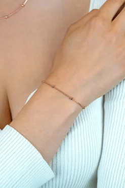Discount Zinzi rosé plated zilveren gourmet schakelarmband met vijf glanzende bolletjes (3mm breed) ZIA2714R
