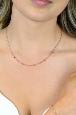Online Zinzi rosé-plated zilveren gourmet ketting met vijf bolletjes 42–45cm ZIC2714R