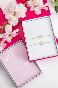 Discount Zinzi set van 2 gold-plated zilveren armbanden met 2 verbonden hartjes 16,5-19,5cm ZIA2513G-SET