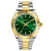 Online Zinzi Solaris horloge met groene wijzerplaat, stalen bicolor kast 35mm en stalen bicolor band met clip-sluiting. Het Japanse uurwerk loopt op zon- en kunstlicht ZIW2135
