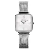 Discount Zinzi Square Mini horloge witte parelmoer wijzerplaat en vierkante zilverkleurige kast stalen mesh band 22mm extra dun ZIW1717
