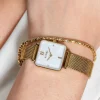 New Zinzi Square Mini horloge witte parelmoer wijzerplaat en vierkante geelgoudkleurige kast stalen mesh band 22mm extra dun ZIW1734
