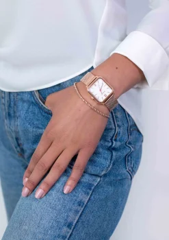 Online Zinzi Square Roman horloge witte wijzerplaat en rechthoekige roségoudkleurige kast stalen mesh band 32mm extra dun ZIW808M