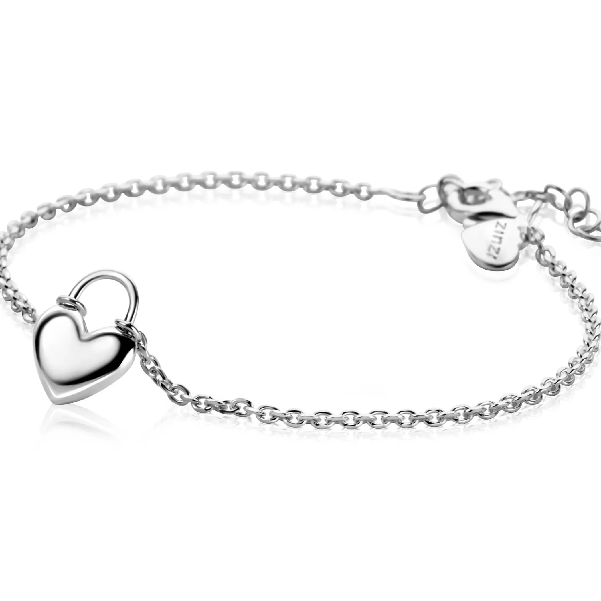 Best Zinzi zilveren schakelarmband met hartvormige slot hanger 17-20cm ZIA2673