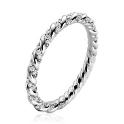 Sale Zinzi zilveren aanschuifring gedraaid met witte zirconia's ZIR2320