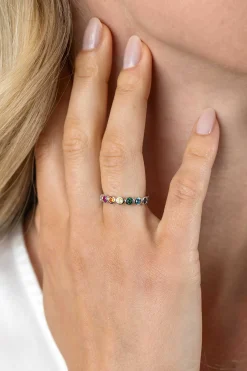 Online Zinzi zilveren aanschuifring met regenboog kleurstenen in ronde kastzettingen 3mm breed ZIR2599